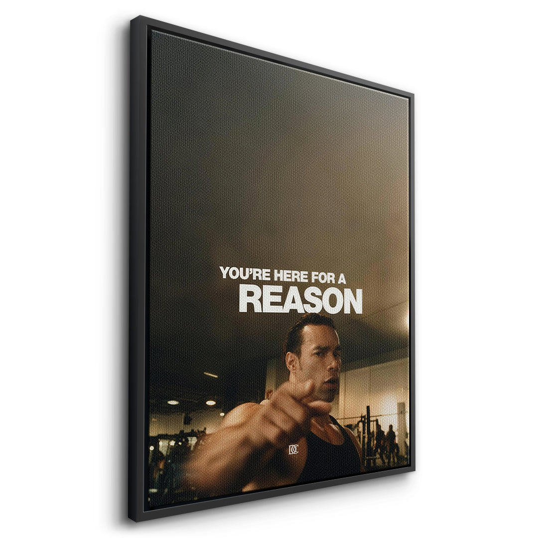 Seitenansicht des Leinwandbilds You're Here For A Reason im schwarzen Rahmen