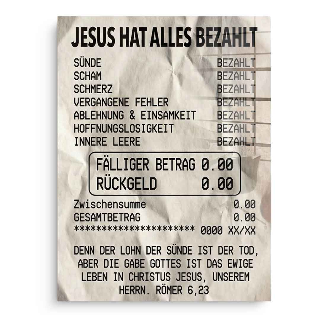 Jesus Paid it All - Acrylglas
