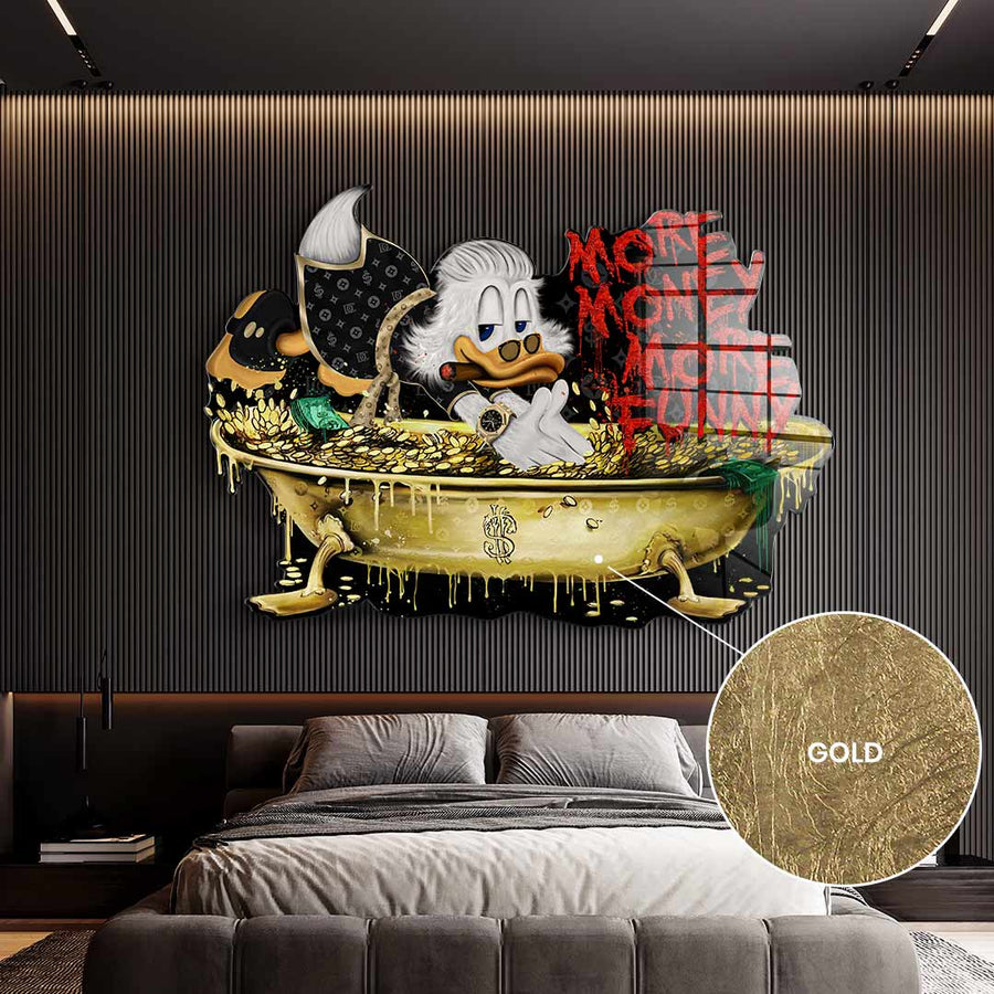 Wall sculpture More Money Duck - Gold leaf