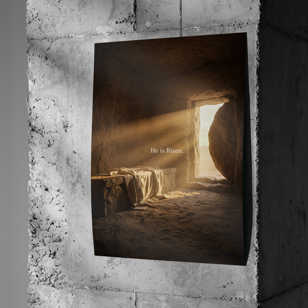 He is Risen Poster an Betonwand