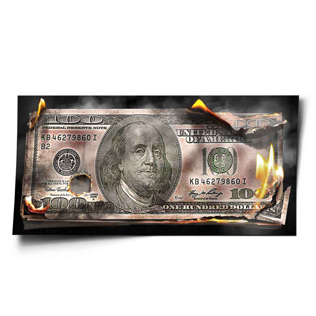 Płonący banknot 100-dolarowy - plakat