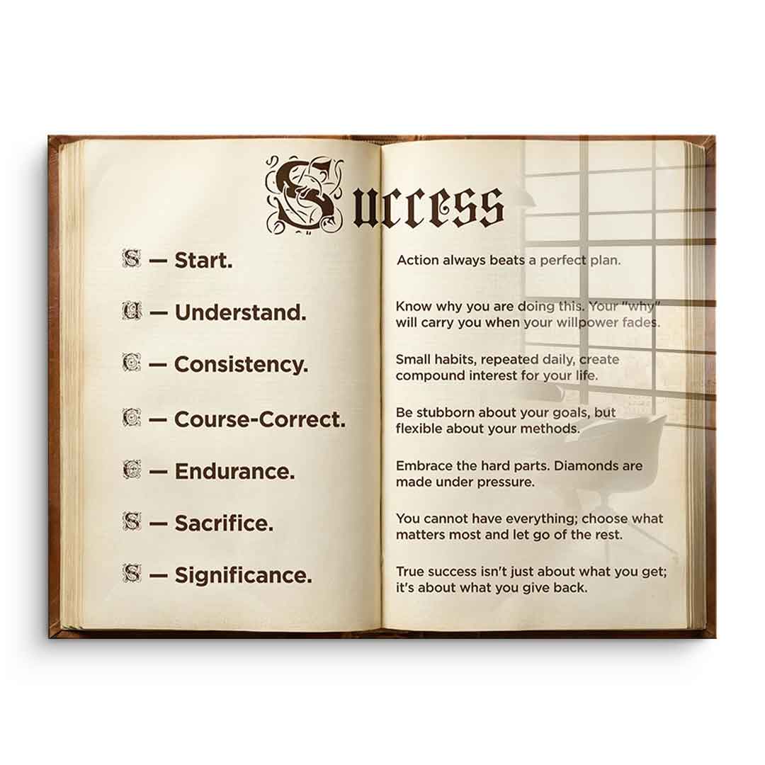 DOTCOMCANVAS® Success book Acrylglasbild – Vorderansicht ohne Rahmen
