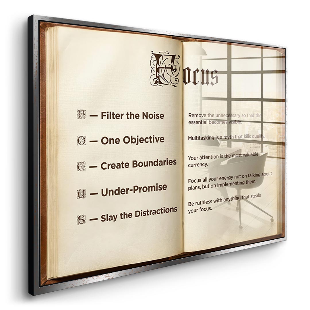 DOTCOMCANVAS® Focus book Acrylglasbild – Seitenansicht goldener Rahmen