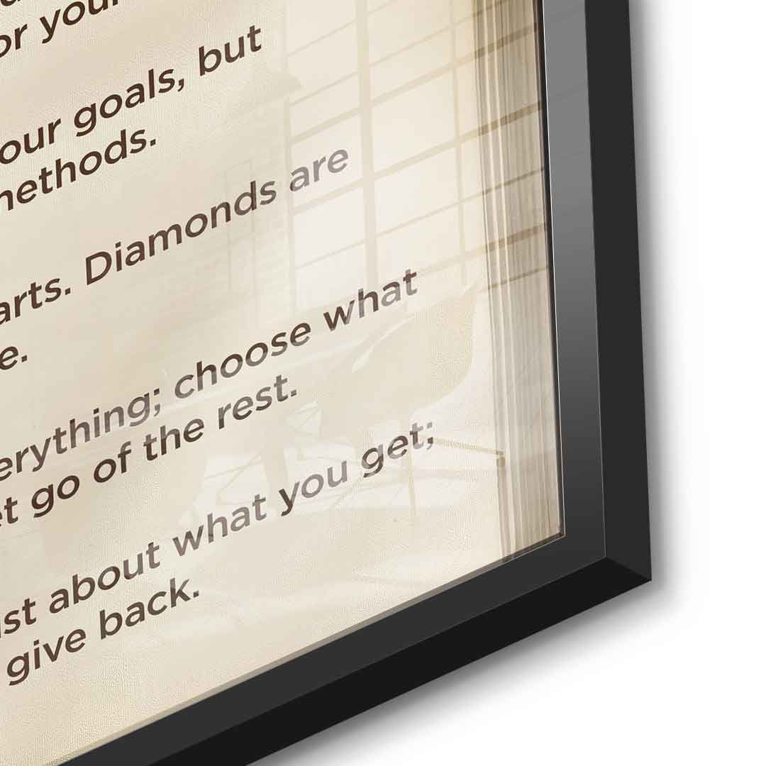 DOTCOMCANVAS® Success book Acrylglasbild – Detailansicht schwarzer Rahmen