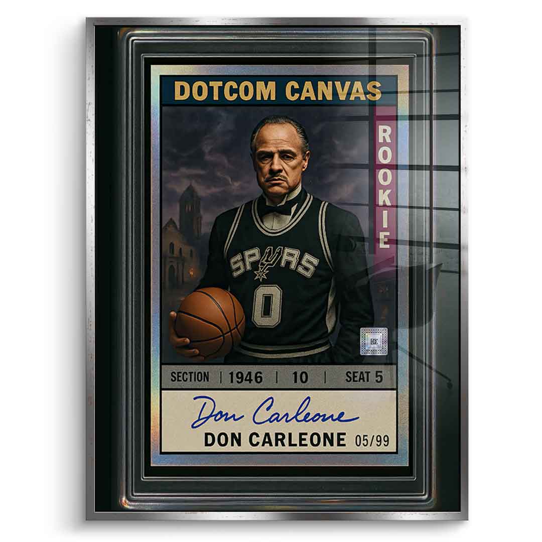 DOTCOMCANVAS Acrylglasbild Don Carleone Basketball Card Pop Art Frontansicht mit silbernem Rahmen