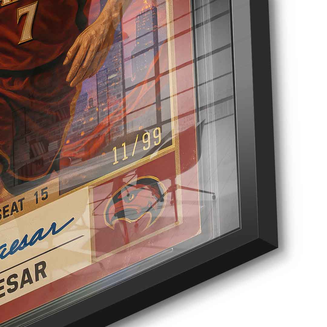 DOTCOMCANVAS Julius Caesar Basketball Card Acrylglasbild Pop Art – Detailansicht schwarzer Rahmen