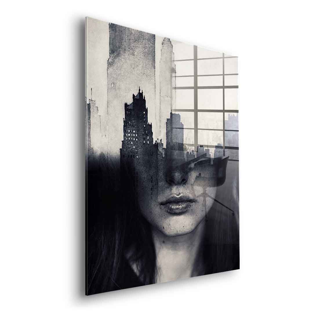 DOTCOMCANVAS® Mind game Acrylglasbild – Seitenansicht ohne Rahmen