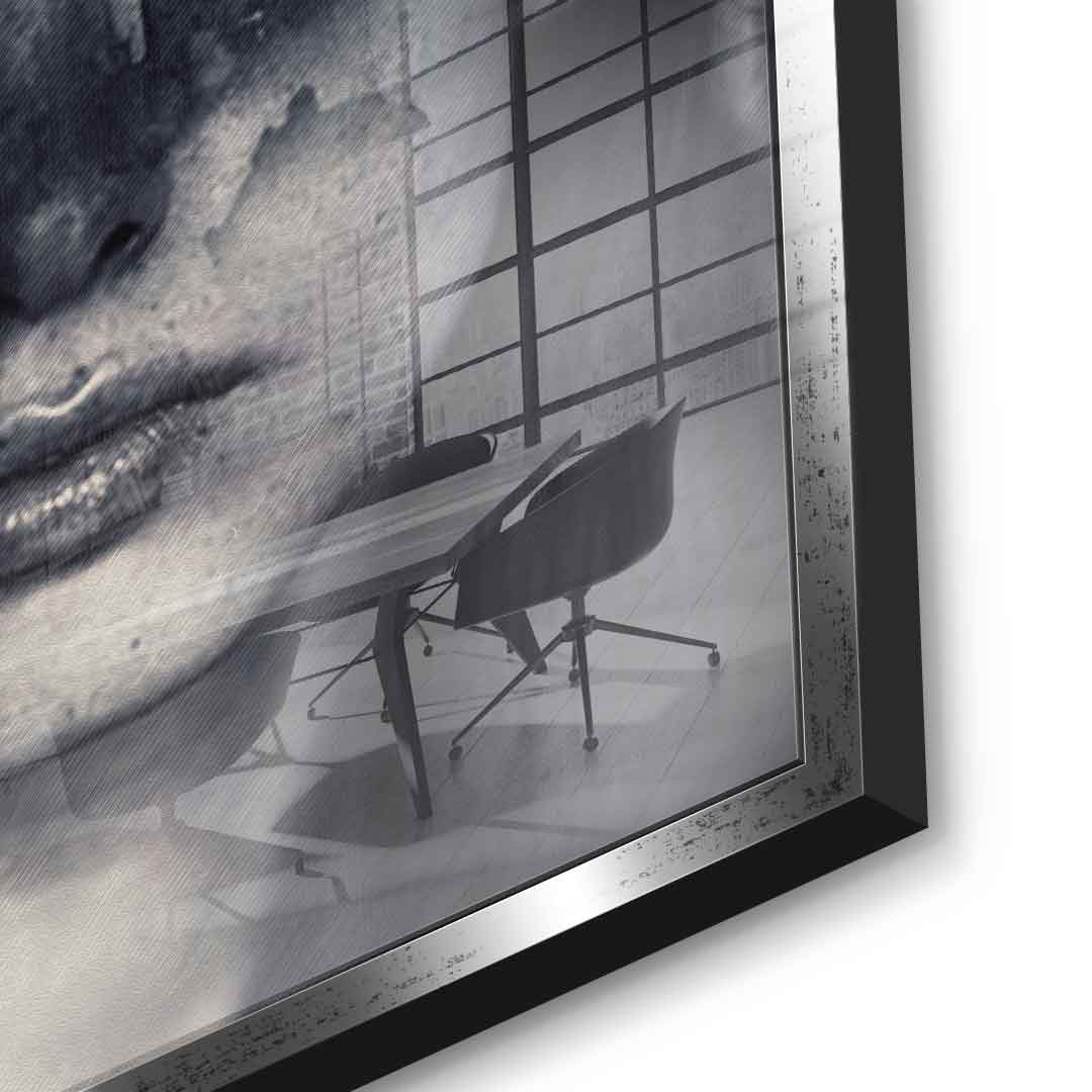 DOTCOMCANVAS® Mind game Acrylglasbild – Detailansicht silberner Rahmen