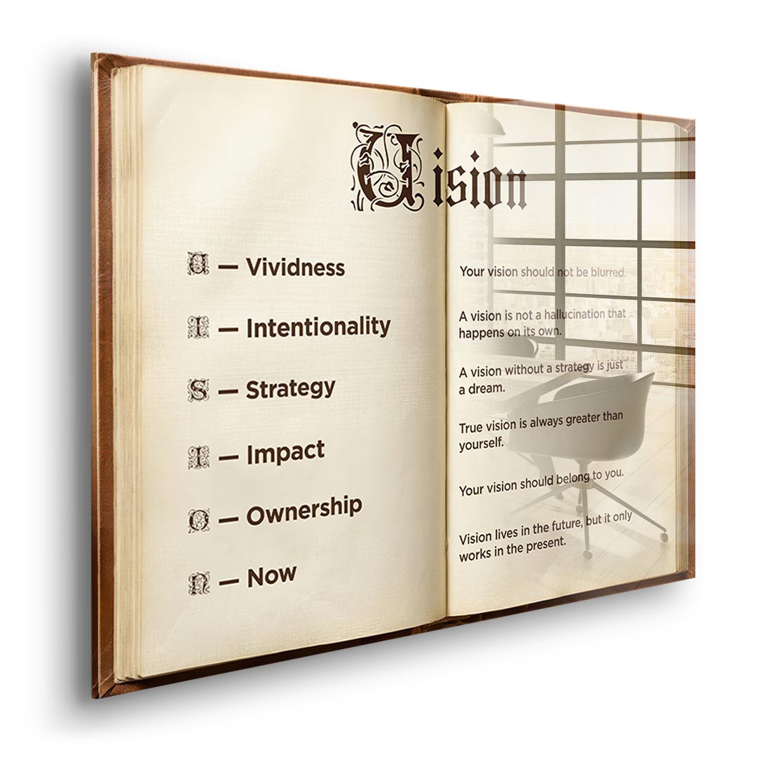 DOTCOMCANVAS® Vision Book Acrylglasbild – Seitenansicht ohne Rahmen