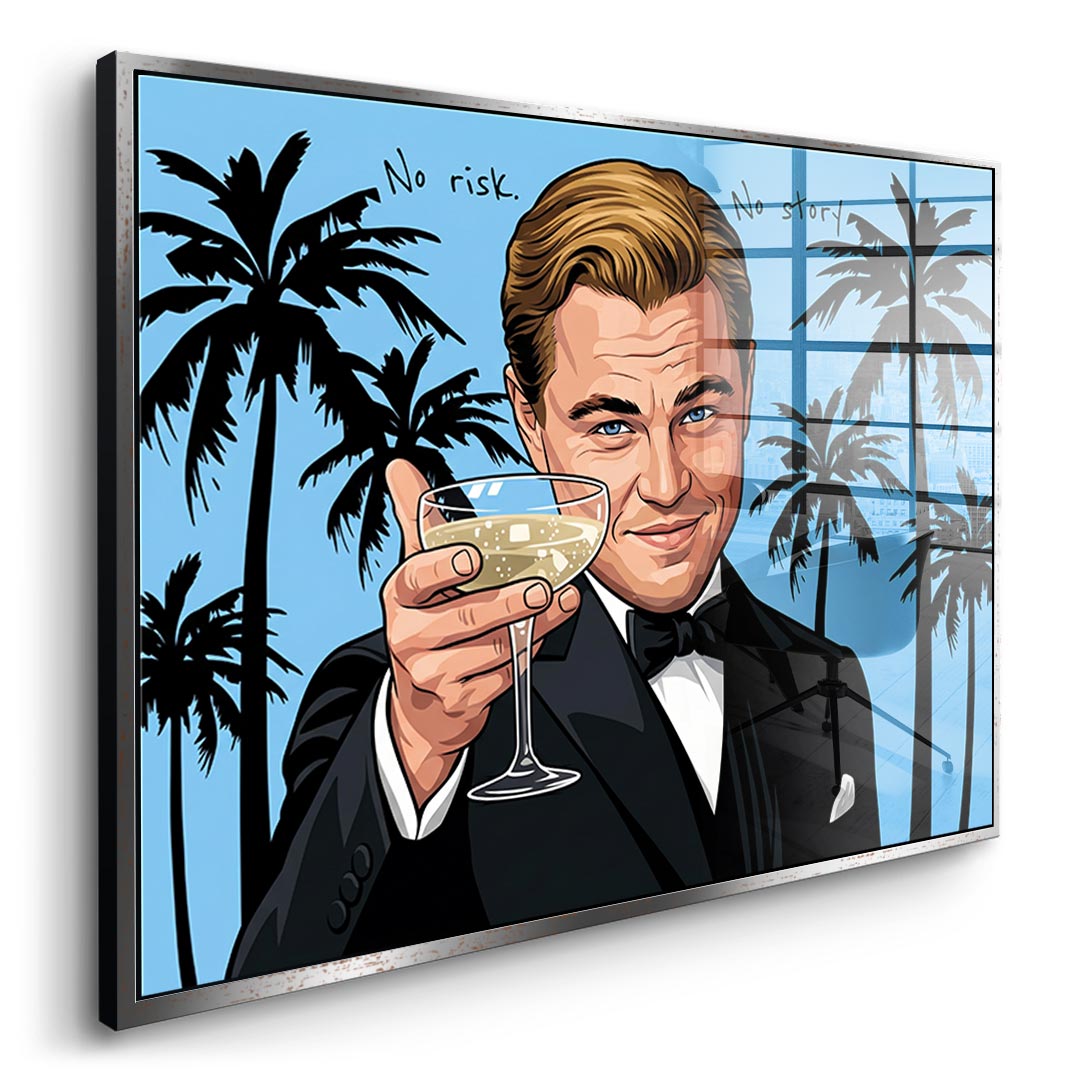 No risk. No story Acrylglasbild Seitenansicht goldener Rahmen