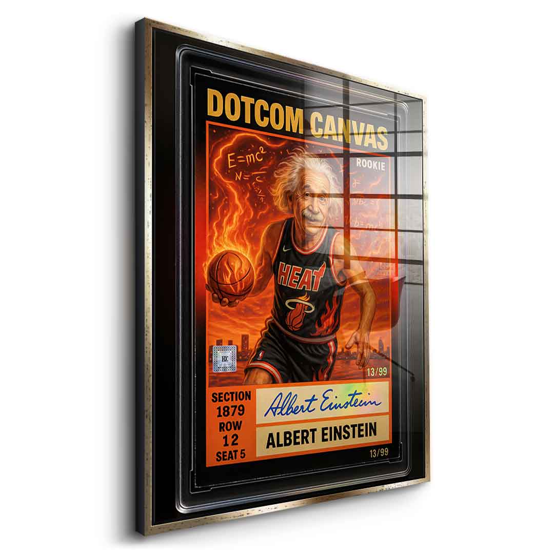 DOTCOMCANVAS Albert Einstein Basketball Card Pop Art Wandbild Acrylglasbild Seitenansicht mit silbernem Rahmen