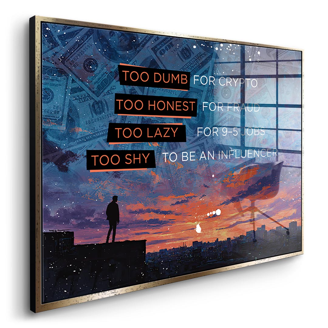 DOTCOMCANVAS Too shy to be Acrylglasbild Seitenansicht mit silbernem Rahmen