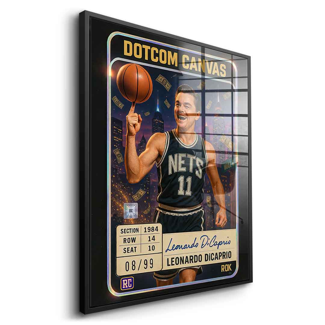 DOTCOMCANVAS Leo Dicaprio Basketball Card Acrylglasbild Seitenansicht Schwarzer Rahmen