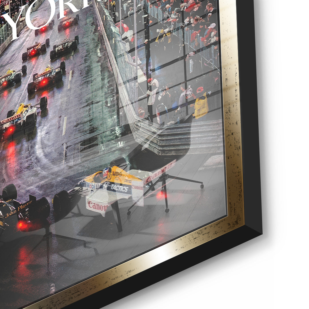 DOTCOMCANVAS New York F1 Acrylglasbild Detailansicht mit Goldrahmen