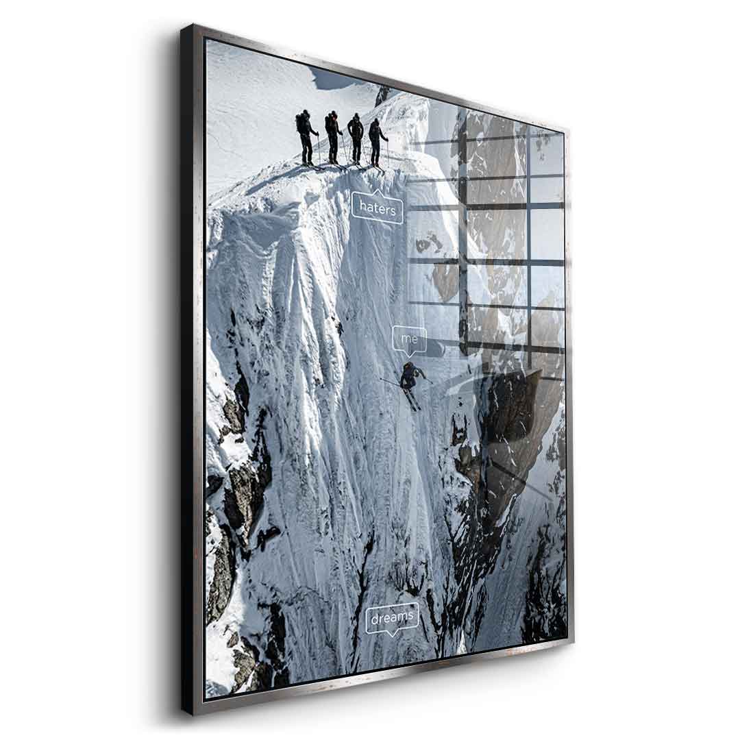 DOTCOMCANVAS Me & Dreams Acrylglasbild – Seitenansicht goldener Rahmen