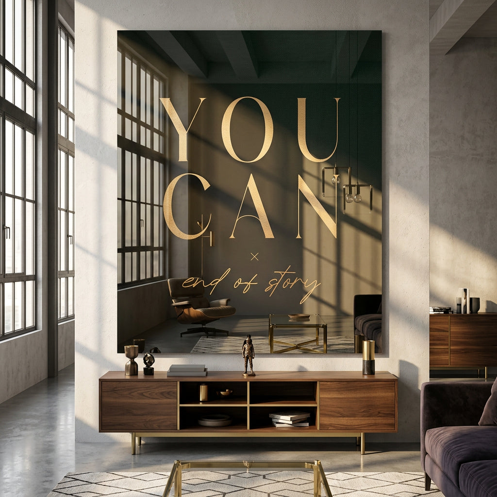 YOU CAN Acrylglasbild im Wohnraum-Ambiente – Motivation Typografie Wandbild