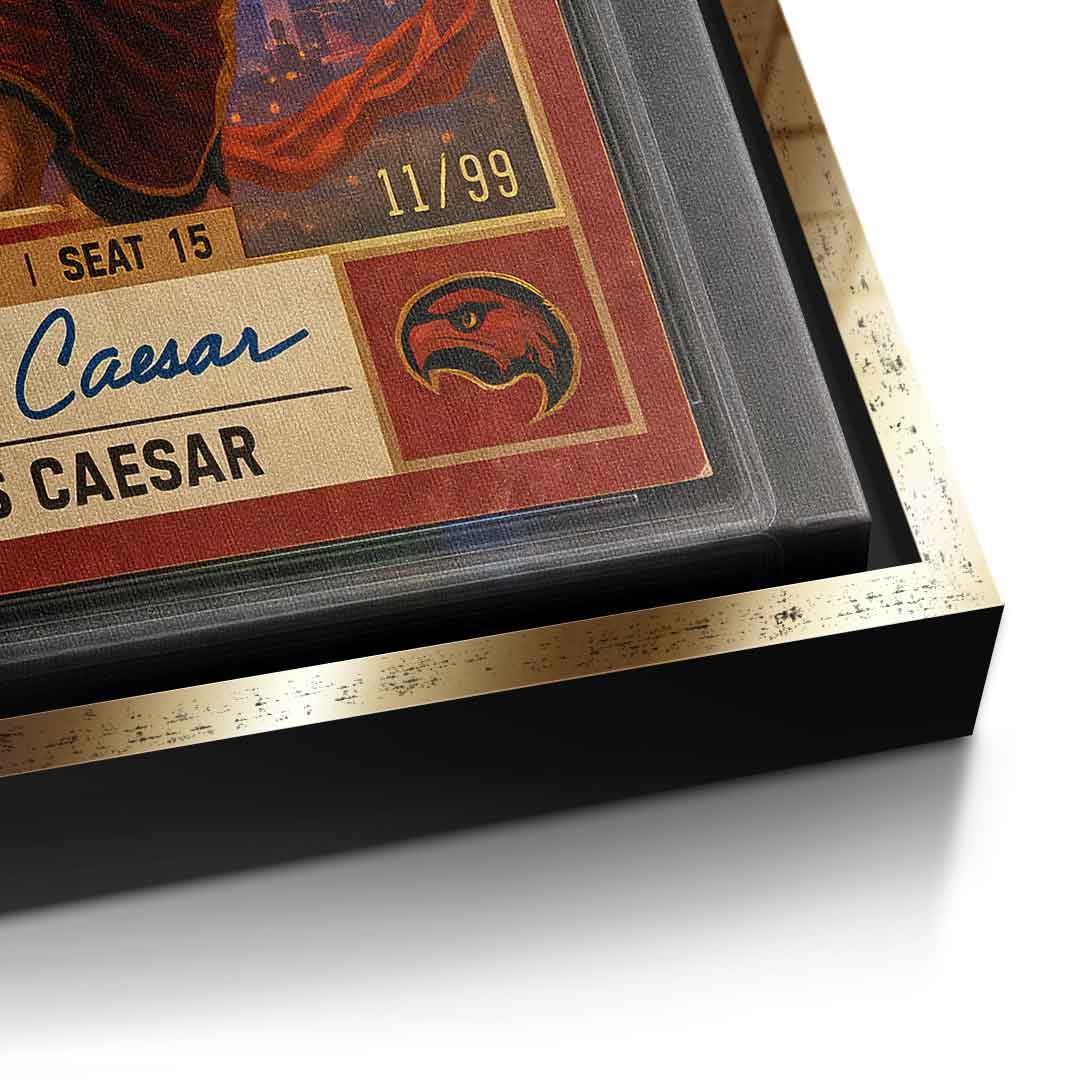 DOTCOMCANVAS Julius Caesar Basketball Card Leinwandbild Pop Art – Detailansicht Gold Rahmen