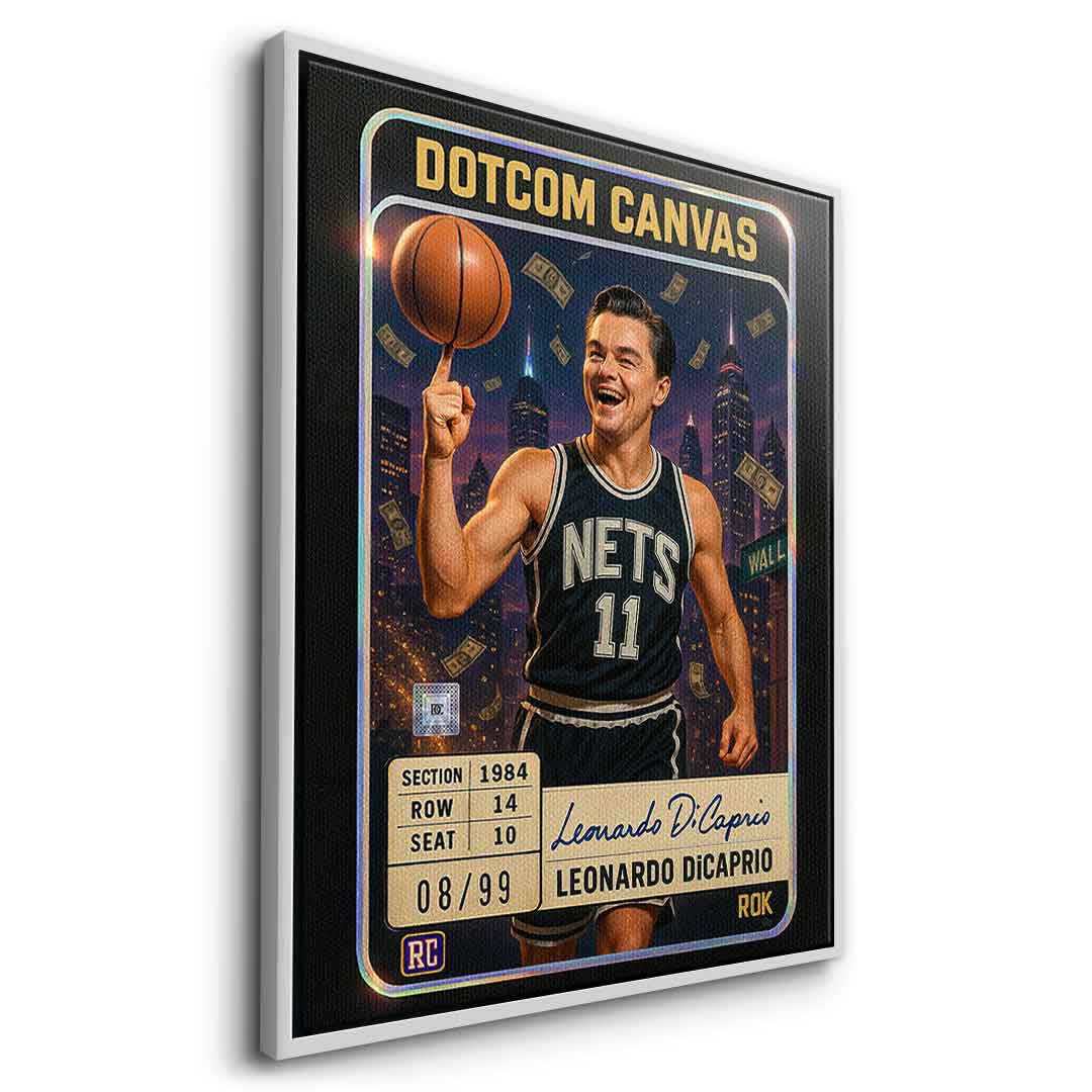DOTCOMCANVAS Leo Dicaprio Basketball Card Leinwandbild Seitenansicht Silberner Rahmen