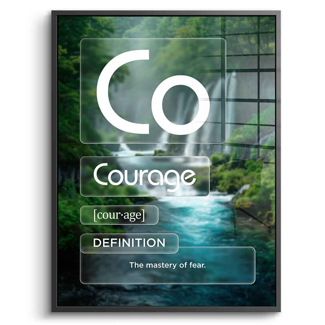 DOTCOMCANVAS® Courage Acrylglasbild – Vorderansicht schwarzer Rahmen