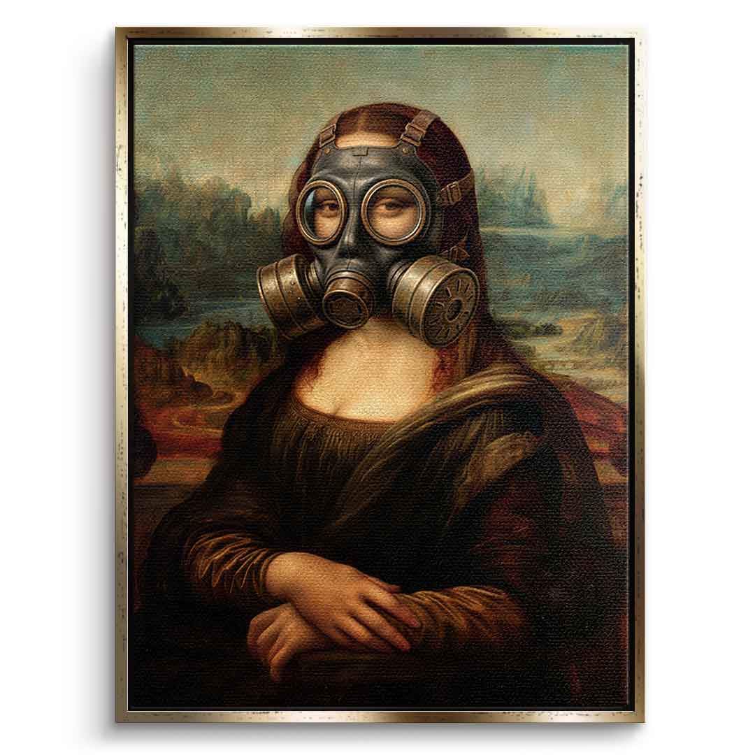 DOTCOMCANVAS Mona Lisa fürs WC 3 Leinwandbild - Vorderansicht goldener Rahmen