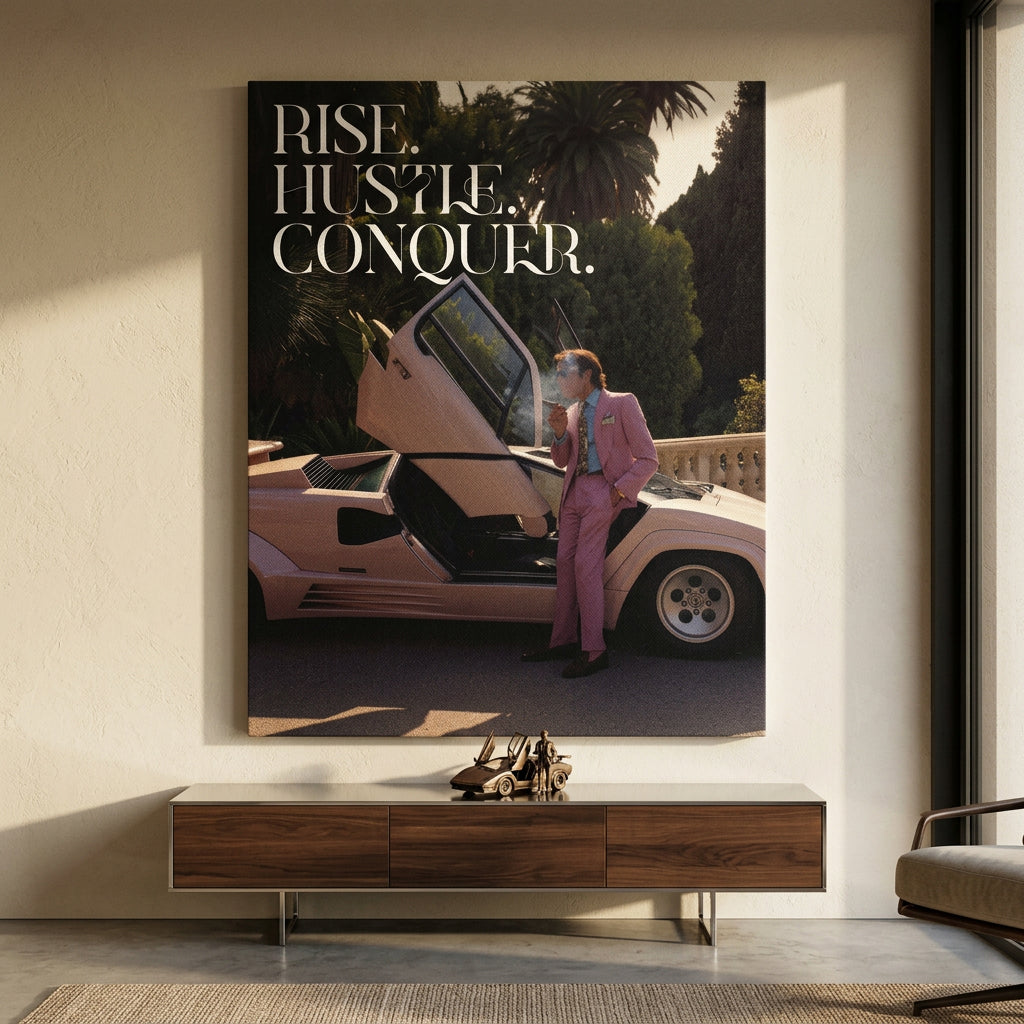 DOTCOMCANVAS Rise. Hustle. Conquer. Leinwandbild Raum Mockup