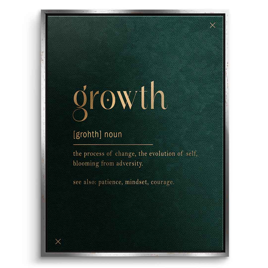 DOTCOMCANVAS Growth Leinwandbild Silberner Rahmen Frontansicht - Typografie Motiv growth