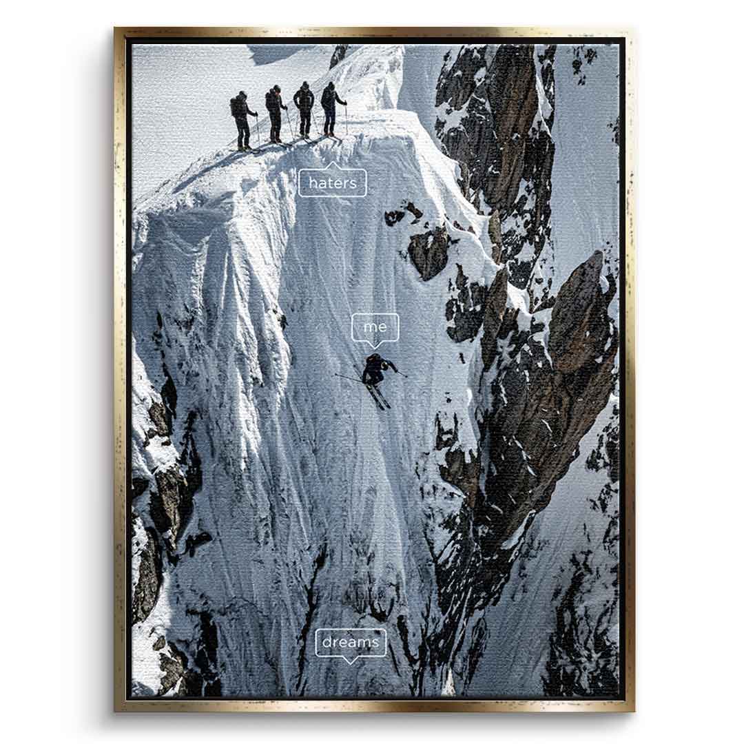 DOTCOMCANVAS Me & Dreams Leinwandbild – Frontansicht goldener Premium Rahmen