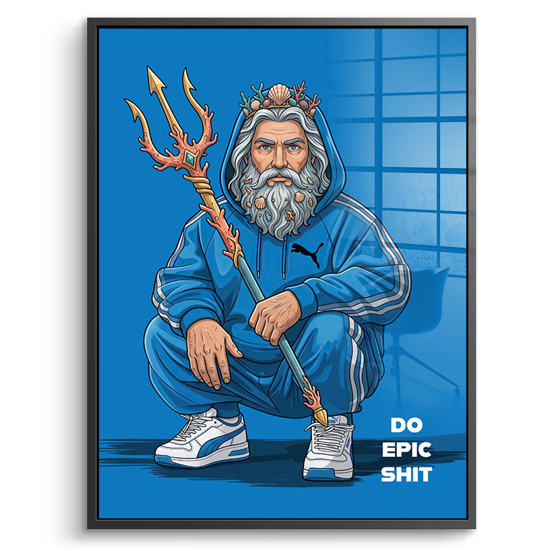 Poseidon Swag Acrylglasbild Frontansicht schwarzer Rahmen