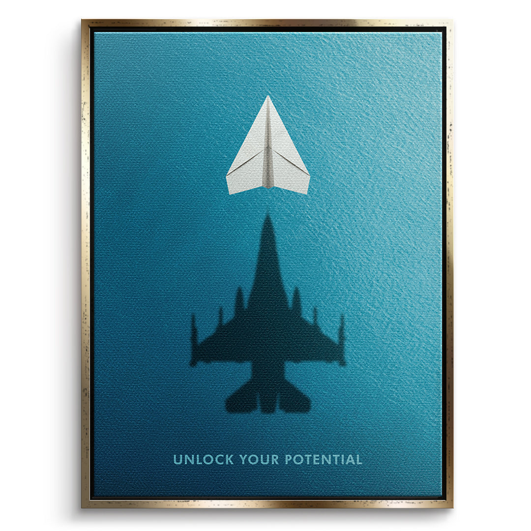 DOTCOMCANVAS Unlock Your Potential Leinwandbild Vorderansicht goldener Rahmen