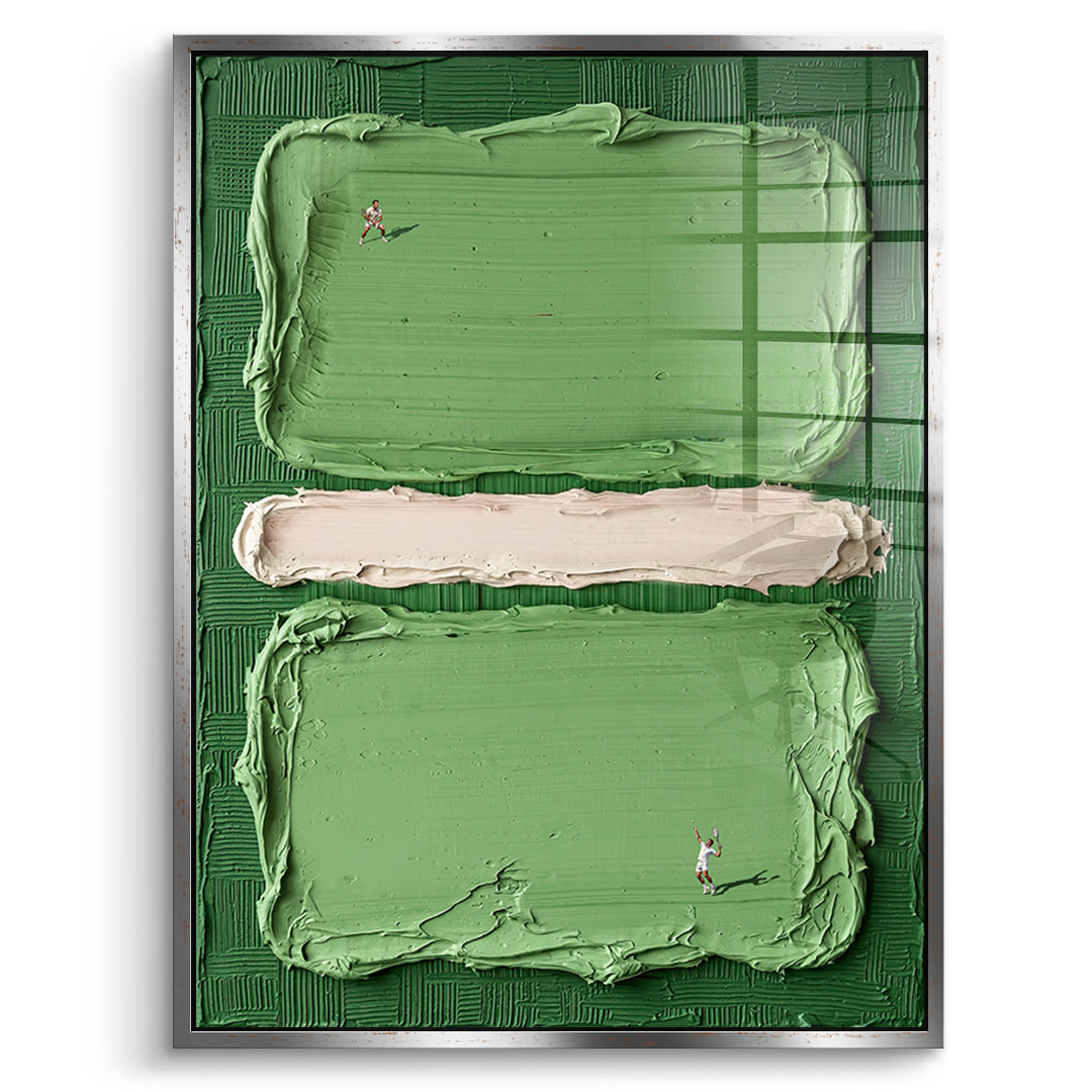 DOTCOMCANVAS Play Tennis Acrylglasbild Vorderansicht mit Silberrahmen