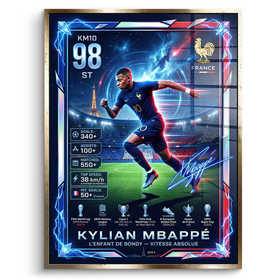 Mbappé Acrylglas Front goldener Rahmen