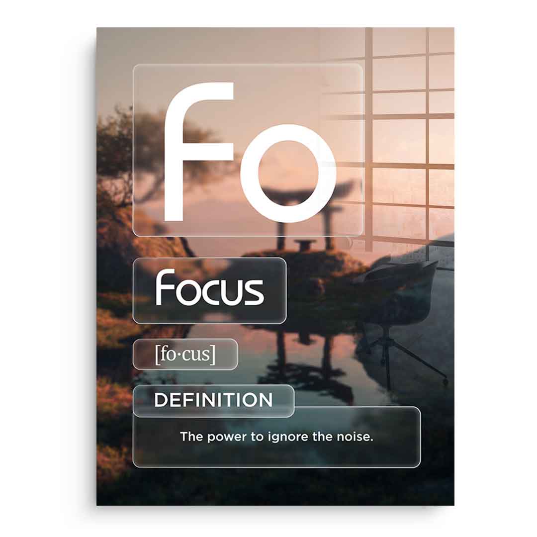 DOTCOMCANVAS® Focus (Fo) Acrylglasbild Version Farbig – Vorderansicht Schwarzer Rahmen