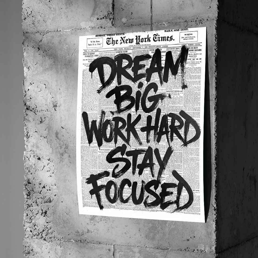 DOTCOMCANVAS Dream big work hard stay focused Poster Beton-Wand