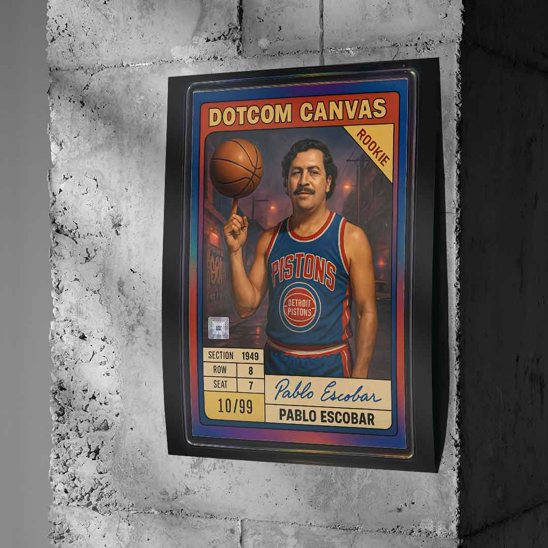 DOTCOMCANVAS Pablo Escobar Basketball Card Poster Pop Art Wand auf Beton
