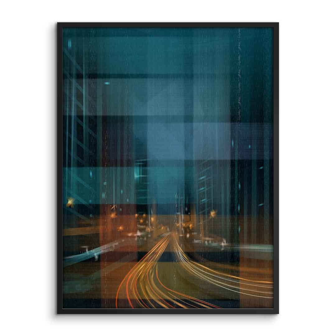 City in the Rhythm of Light Poster im Rahmen