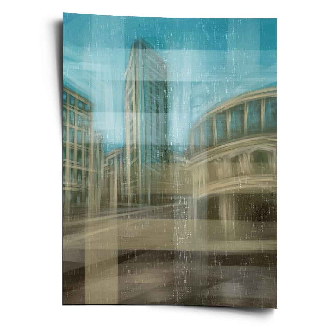 City in the Embrace of Golden Mist Poster Vorderansicht
