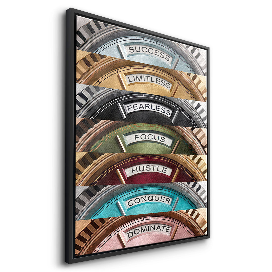 DOTCOMCANVAS Motivation Rolexs Leinwandbild Seitenansicht schwarzer Rahmen