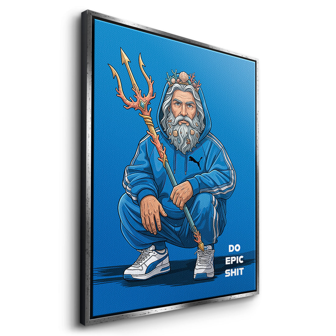 Poseidon Swag Leinwandbild Seitenansicht Silberner Rahmen