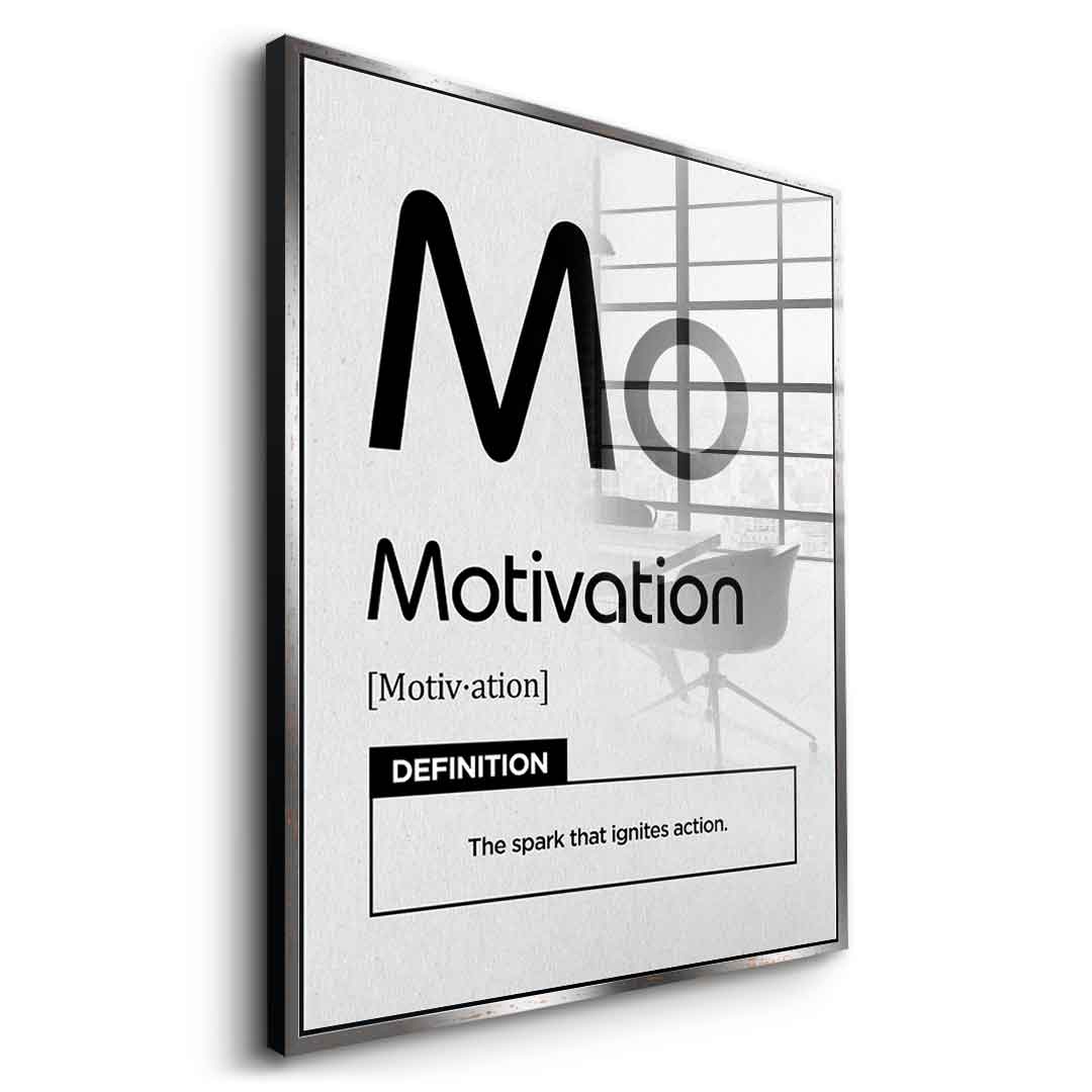 DOTCOMCANVAS® Motivation (Mo) Acrylglasbild Version Weiß – Vorderansicht Ohne Rahmen