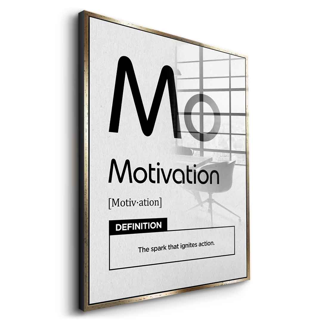 DOTCOMCANVAS® Motivation (Mo) Acrylglasbild Version Weiß – Seitenansicht Schwarz