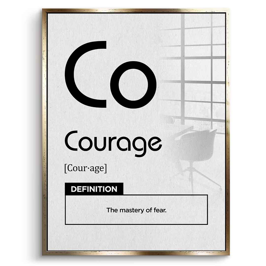 DOTCOMCANVAS® Courage (Co) Acrylglasbild Version Weiß – Vorderansicht Goldener Rahmen