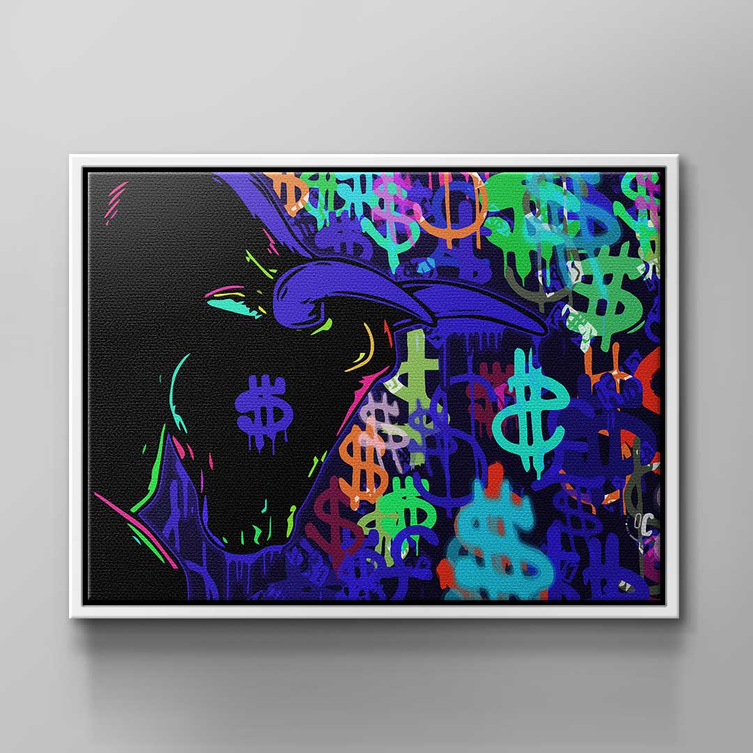 Wandbild Börsen Bulle Bunt Neon Trade