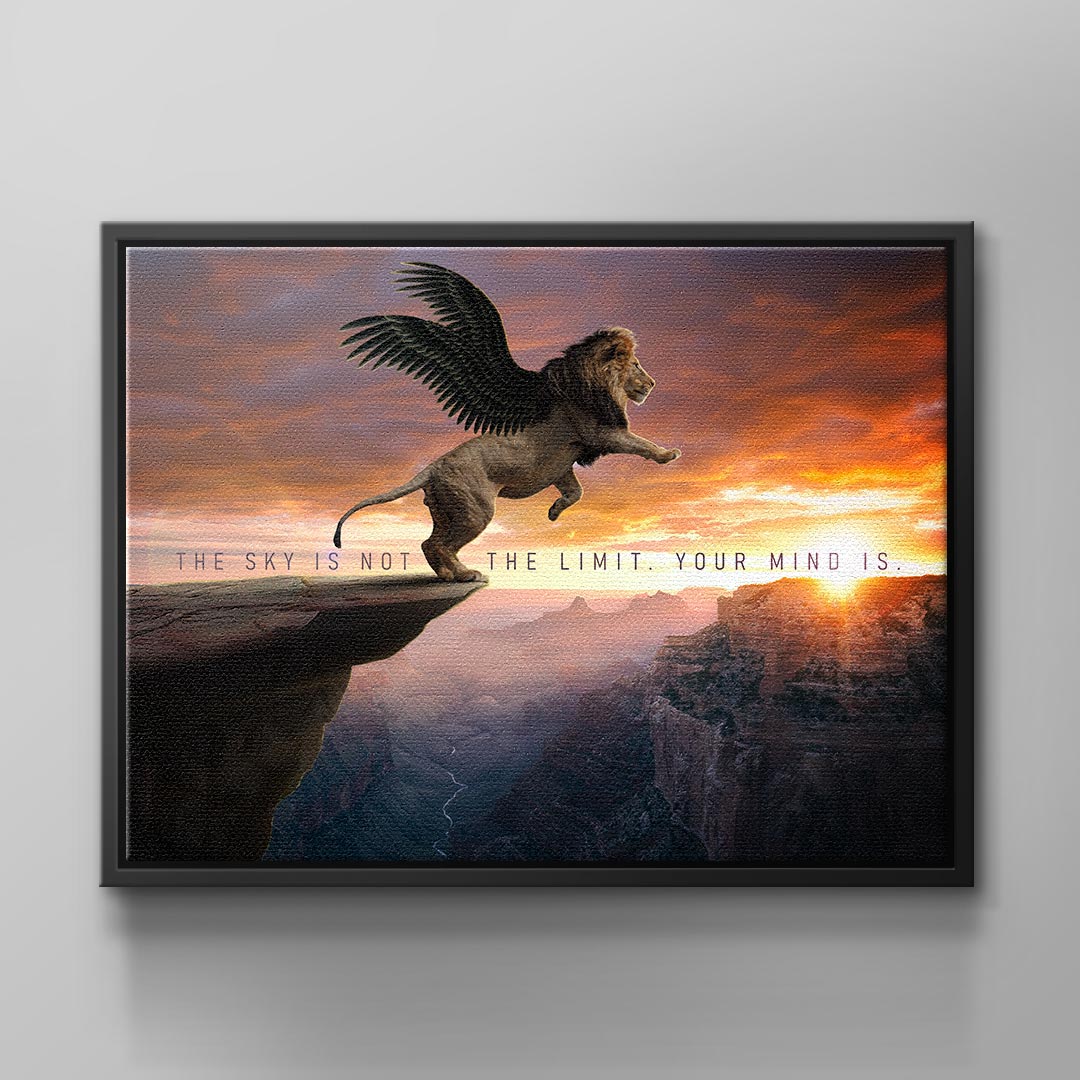 Wandbild sonnenuntergang fliegender Löwe no limit mindset